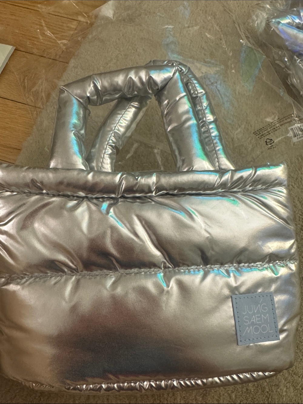 Jung Saem Mool Metallic Silver Puffer Tote Bag